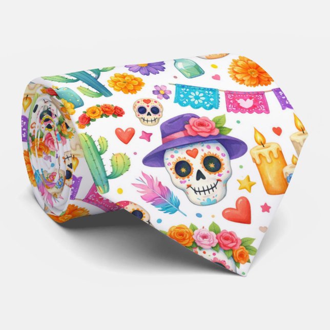 Fiesta Calavera Celebration Tie (Rolled)