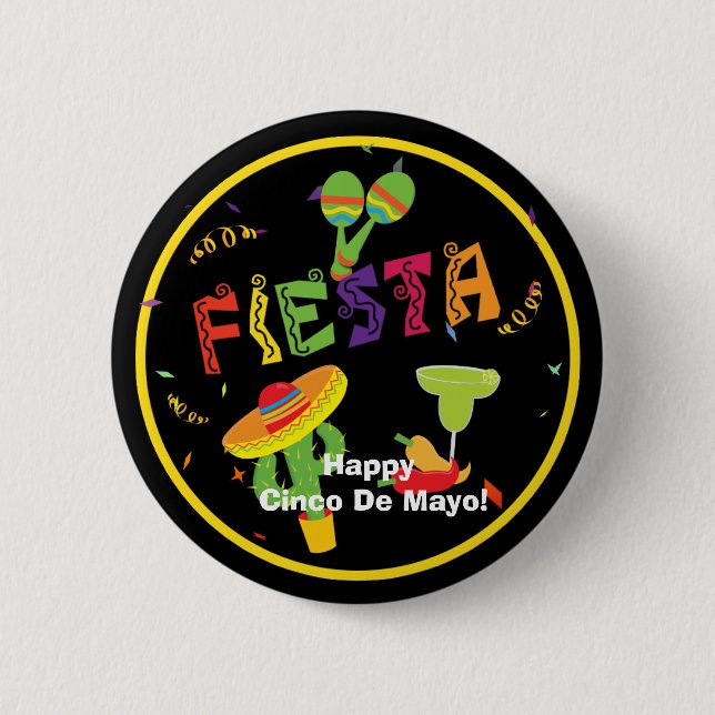 Fiesta Celebration Cinco De Mayo Party Pin BUTTON (Front)