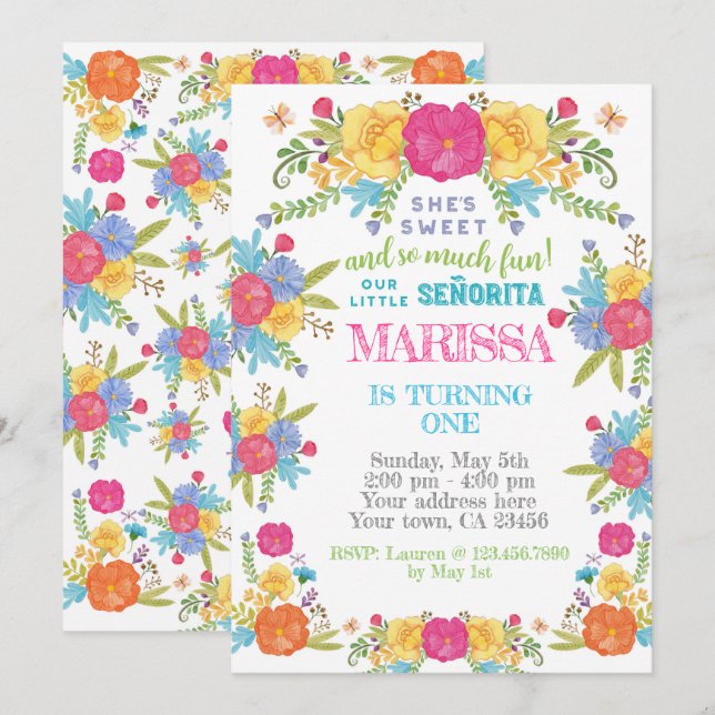 Fiesta, Cinco de mayo Birthday Invitation (Front/Back)