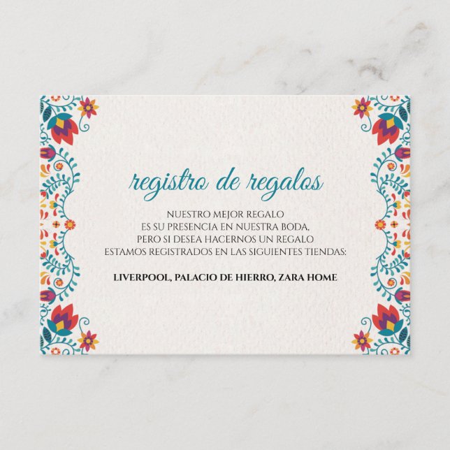 Fiesta Colorful Botanical Floral Spanish Wedding Enclosure Card (Front)