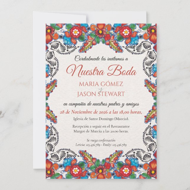 Fiesta Colorful Flowers Botanical Spanish Wedding Invitation (Front)