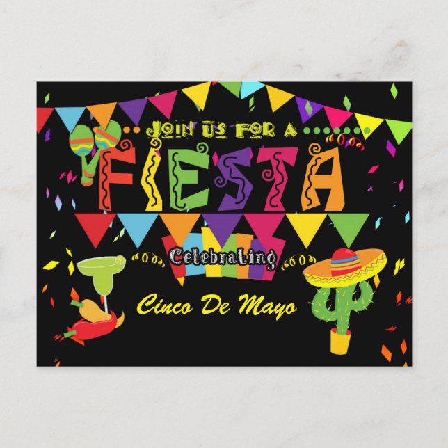 Fiesta Colourful Cinco De Mayo Postcard Invitation (Front)