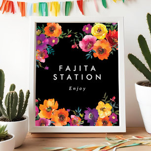 Fiesta Colourful Floral Black Food Station Sign