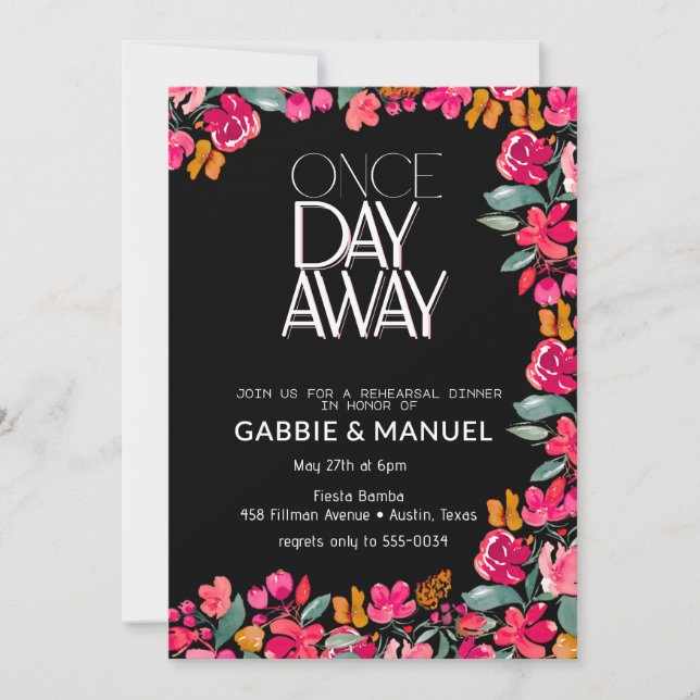 Fiesta Colourful Floral Black Rehearsal Dinner Invitation (Front)