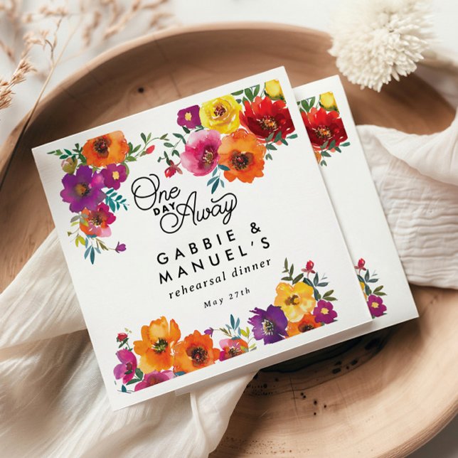 Fiesta Colourful Floral Black Rehearsal Dinner Napkin (Creator Uploaded)