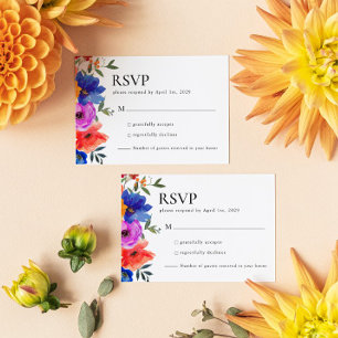 Fiesta Colourful Floral Mexico Wedding RSVP Card