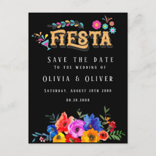 Fiesta Colourful Floral Wedding Save The Date Postcard