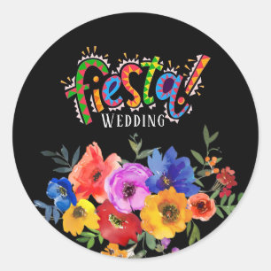Fiesta Colourful Watercolor Floral Wedding Classic Round Sticker