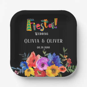 Fiesta Colourful Watercolor Floral Wedding Paper Plate
