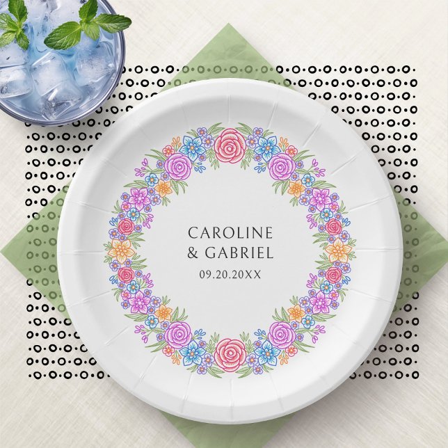 Fiesta Colourful Wildflowers Wedding Paper Plate (Creator Uploaded)