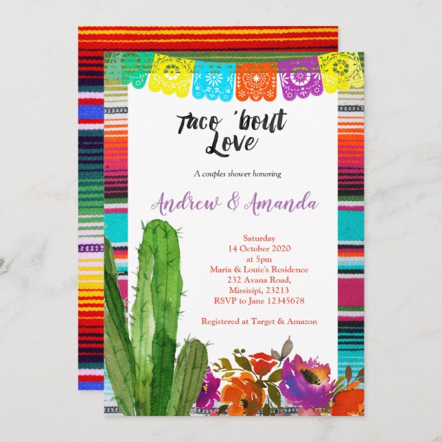 Fiesta Couples Shower Invitation Mexican (Front/Back)