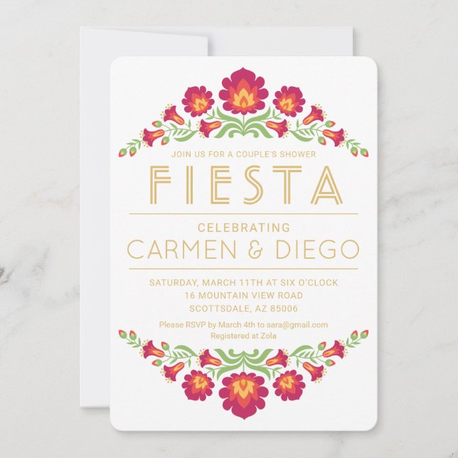 Fiesta Couples Shower Invitation, Red Floral Invitation (Front)