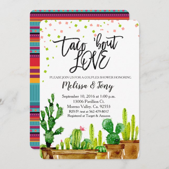 Fiesta Couples Shower Invitation Taco Bout Love (Front/Back)