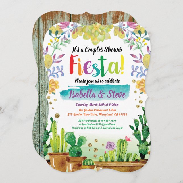 Fiesta couples shower invitation with cactuc (Front/Back)