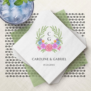 Fiesta Crest Wreath Monogram Wedding Napkin