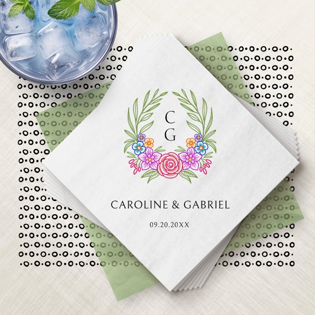 Fiesta Crest Wreath Monogram Wedding Napkin (Creator Uploaded)