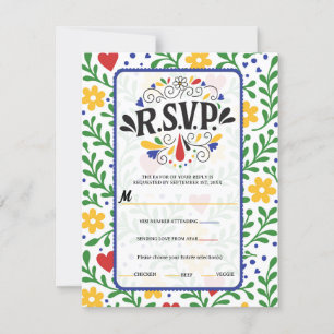 Fiesta de Amor Bold Colorful Floral Wedding RSVP  Invitation