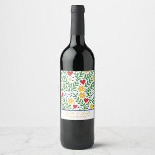 Fiesta de Amor Bold Colourful Floral Wedding Wine Label