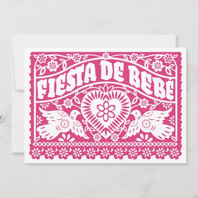 Fiesta de Bebe Pink Love Birds Banner Invitation (Back)