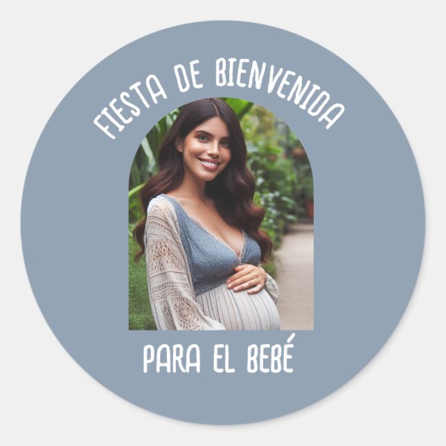 Fiesta De Bienvenida Para El Bebé Con Foto Classic Round Sticker (Front)