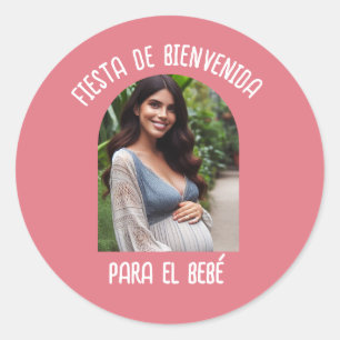 Fiesta De Bienvenida Para El Bebé Con Foto Classic Round Sticker