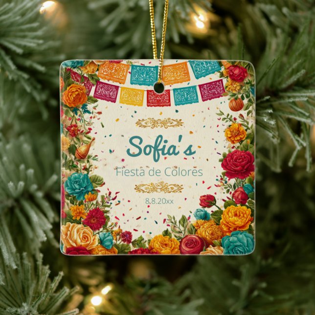 Fiesta de Colores Quinceanera, custom Ceramic Ornament (Tree)