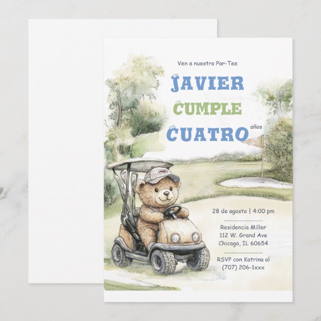 Fiesta de Cumpleaños de Golf para Niño Invitation (Front/Back)