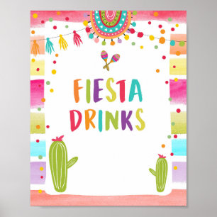 Fiesta Drinks Mexican Cold Drink Cactus Table Sign