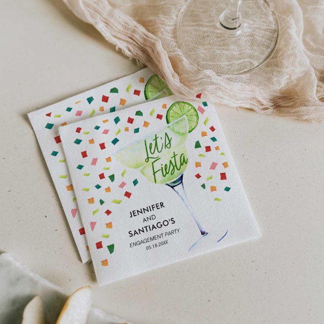 Fiesta Engagement Party Paper Napkins (Let's Fiesta Mexican themed Engagement Party Napkins)