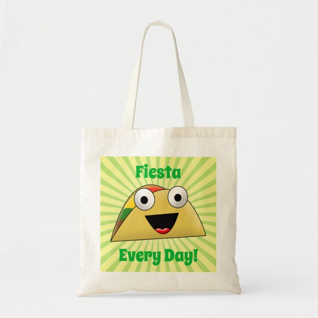 Fiesta Every Day Cute Funny Taco Tote Bag (Front)
