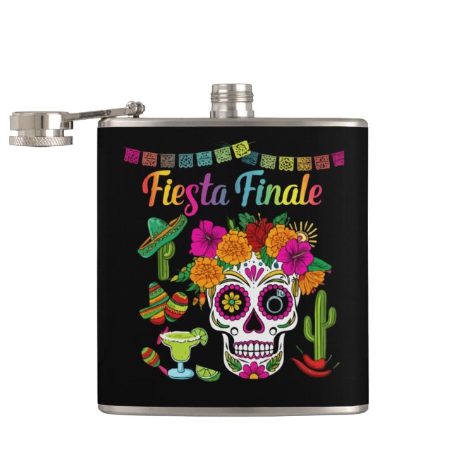"Fiesta Finale" Colourful Sugar Skull Bachelorette Hip Flask (Opened)