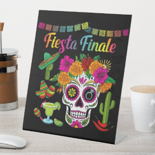 "Fiesta Finale" Colourful Sugar Skull Bachelorette Pedestal Sign