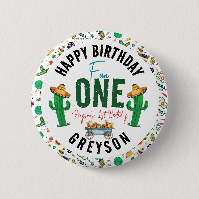 Fiesta First | 1st Birthday Party 6 Cm Round Badge (Front)