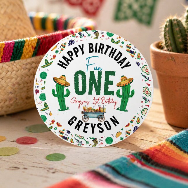 Fiesta First | 1st Birthday Party Classic Round Sticker (Fiesta First | 1st Birthday Party Classic Round Sticker)