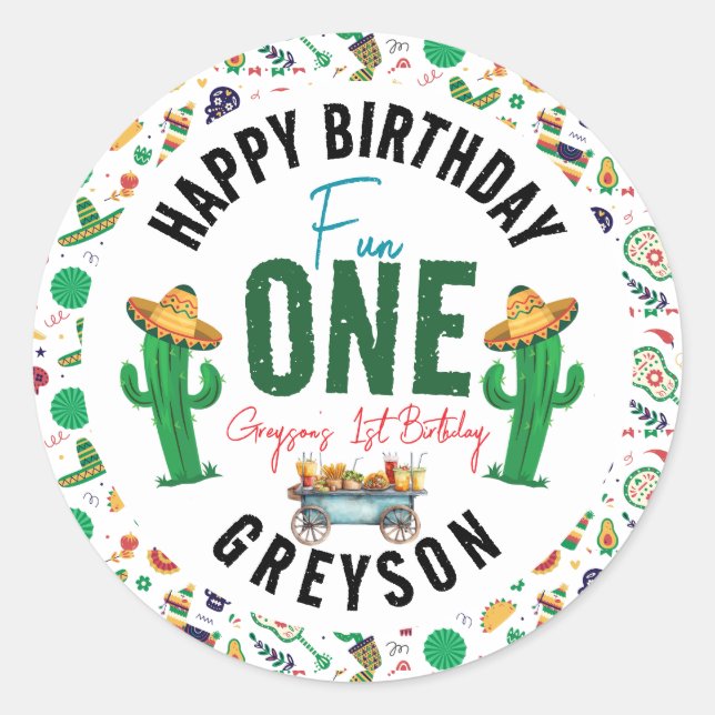 Fiesta First | 1st Birthday Party Classic Round Sticker (Front)