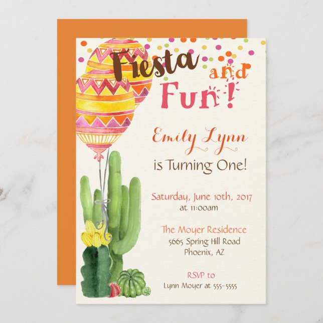 Fiesta First Birthday Invitation (Front/Back)