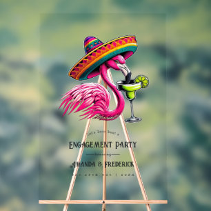 Fiesta Flamingo Sombrero Engagement Party Welcome Acrylic Sign