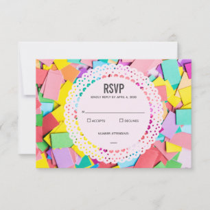 "Fiesta" - Flat Confetti Wedding RSVP Card