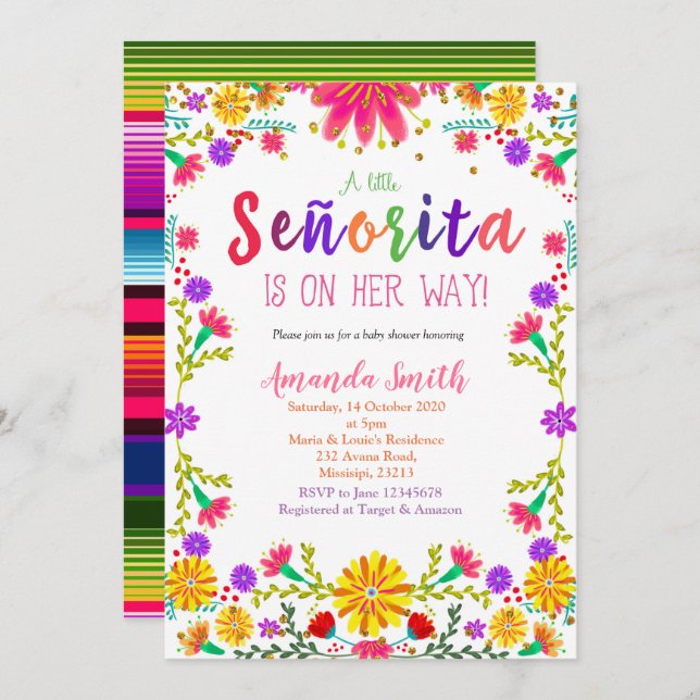 Fiesta Floral Baby Shower Invitation (Front/Back)