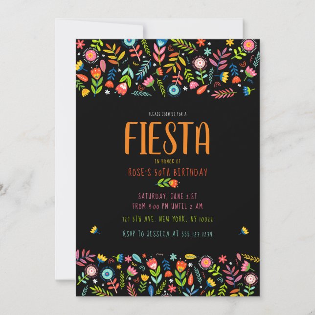 Fiesta Floral Birthday Invitations (Front)