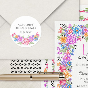 Fiesta Floral Bridal Shower Classic Round Sticker