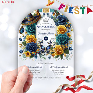 Fiesta Floral Butterflies QUINCEANERA Clear  Acrylic Invitations
