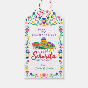 Fiesta Floral Sombrero Baby Shower Thank You Tag