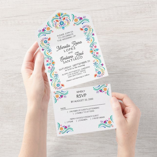 Fiesta Floral Wedding All In One Invitation (Tearaway)