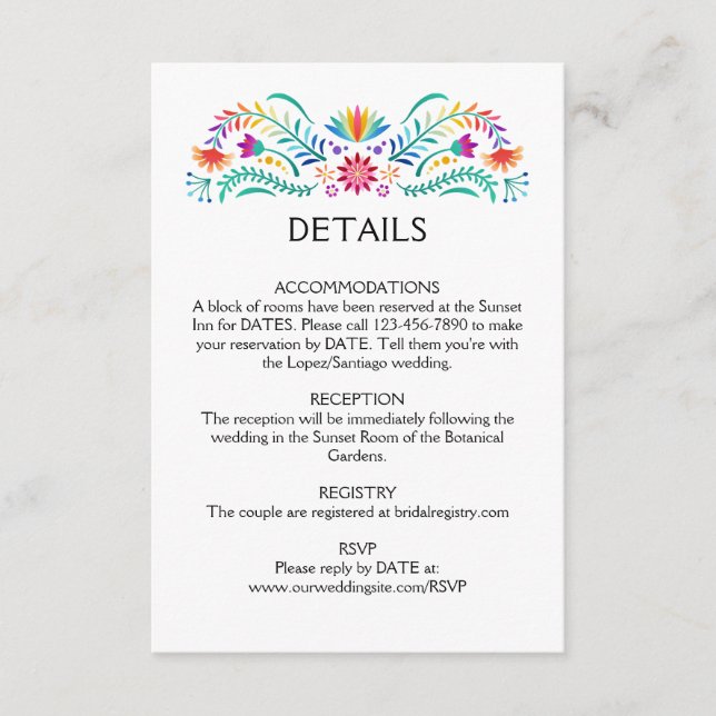 Fiesta Floral Wedding Details Enclosure Card (Front)