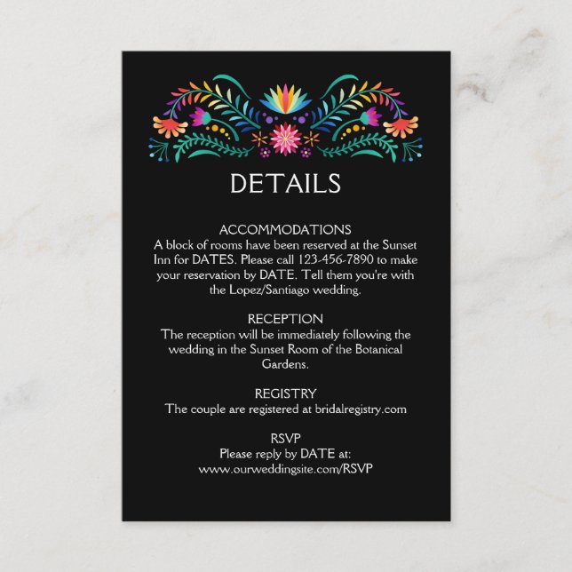 Fiesta Floral Wedding Details Enclosure Card (Front)