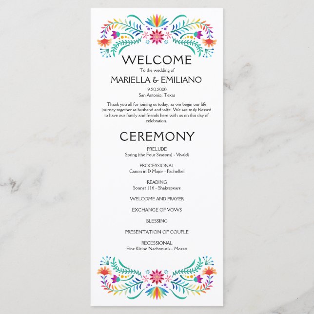 Fiesta Floral Wedding Program (Front)