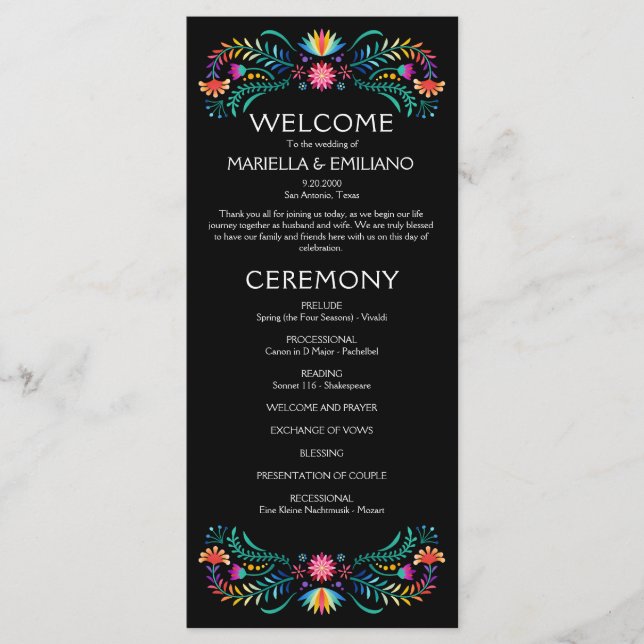 Fiesta Floral Wedding Program (Front)