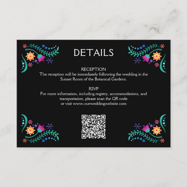 Fiesta Floral Wedding QR Details Enclosure Card (Front)