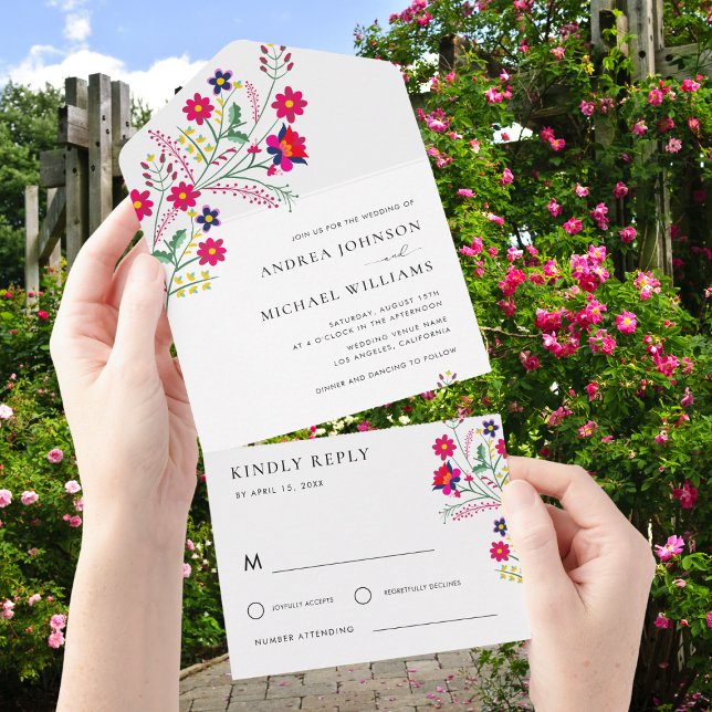 Fiesta Folk Mexican Flowers Colourful RSVP Wedding All In One Invitation (Creator Uploaded)